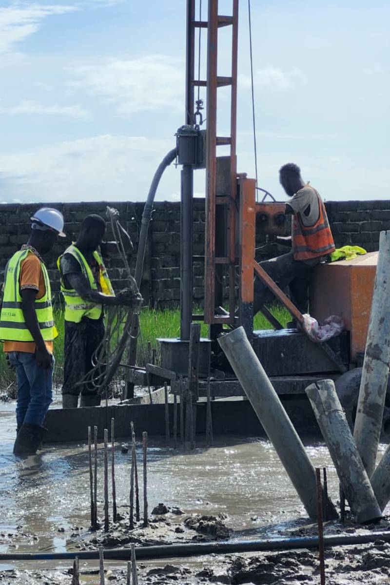 Bored pile drilling and installation works ongoing for Building 3 foundation.